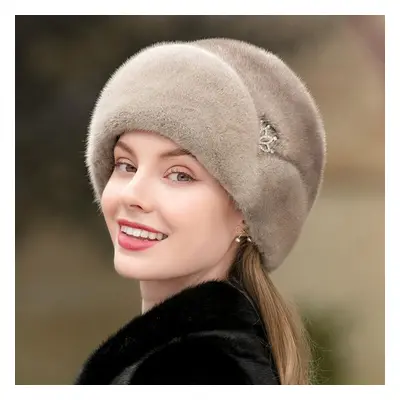 (as the picture, M?56-58cm?) New Fur Hat Women&apos;s Elegant Fur Hat Mink Fur Thickened Warm Sn