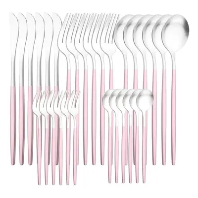 (pink,silver) 6people Matte Gold Dinnerware Set 30pcs/set Dinner Knife Cake Fork Spoon Tableware