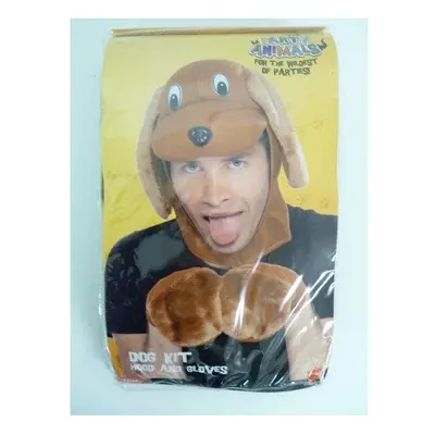 Brown Dog Hood With Ears & Gloves - kit dog fancy dress costume accessory animal adult mens brow