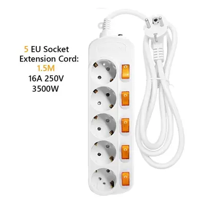 (5 hole) 3/4/5/6 Holes Power Socket European Plug Strip 1.5 Wire With Switch Eu Plug