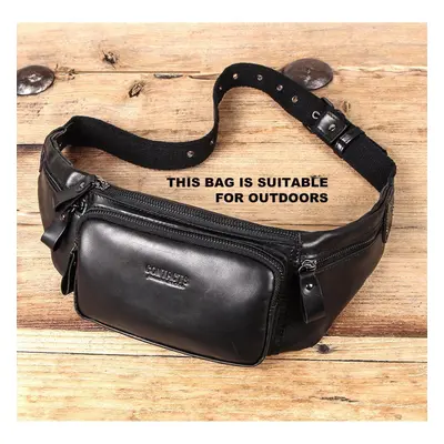 (black) Contact&apos;s Genuine Leather Men&apos;s Waist Bag Casual Waist Pack For Men