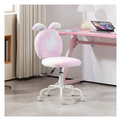 HOMCOM Armless Desk Chair Bunny Vanity Chair with Swivel Wheels Colourful