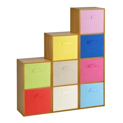 (Beech, One of Each Colour) Cubed Wooden Storage Units Shelves + Drawers