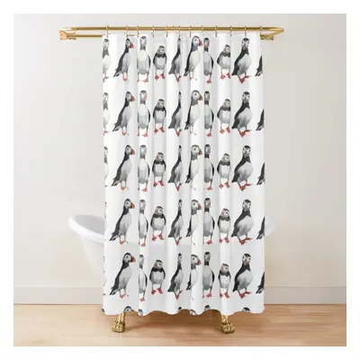 Shower Curtains Puffins in a Line for Bathroom Decor 72x72 inches