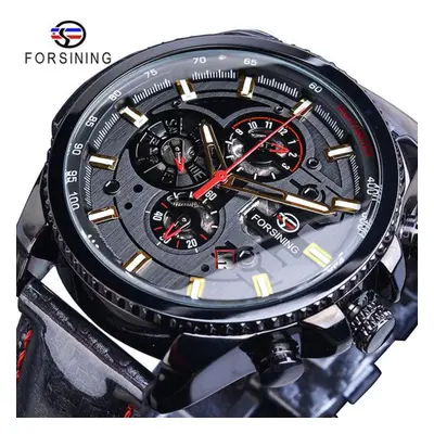 (black) Forsining2022 New Three-disc Sports Automatic Mechanical Strap Calendar Men&apos;s Top W