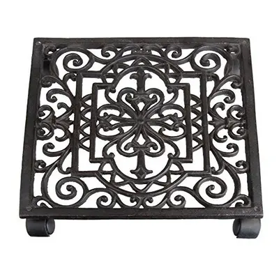 Esschert Fallen Fruits Square Cast Iron Plant Trolley - Brown(black)