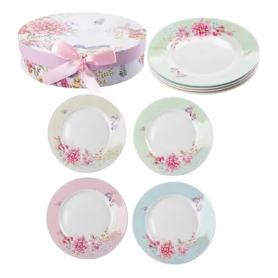 Porcelain Side Dessert Plates Inches Wide Rimmed Shabby Chic Vintage Bird Butterly Floral set in