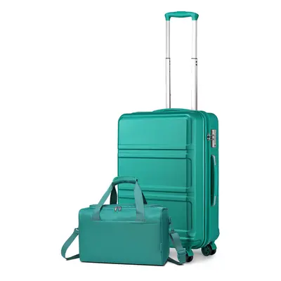 (20 Inch + Travel Bag) Or Pieces Blue Green ABS Hard Shell Suitcase Set Trolley Hand Cabin Lugga