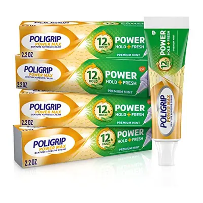 Poligrip Power Max Power Hold + Fresh Denture Cream, Premium Peppermint - 2.2 oz x