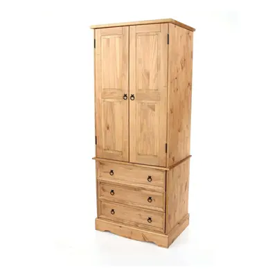 Grey Tall Solid Pine Door Wardrobe With Drawers Bedroom Storage Hanging Bar