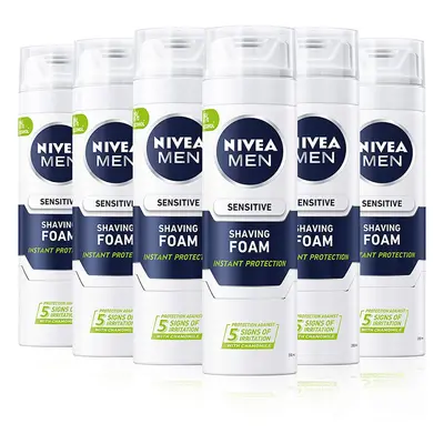 NIVEA MEN Sensitive Shaving Foam Pack of (6 x 200ml) Sensitive Skin Shaving Foam, Shave Gel for 