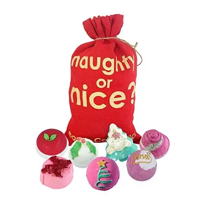 Naughty or Nice Handmade Hessian Sack Bath Blaster Gift Pack, Contains 7-Piece, g Each (Contents