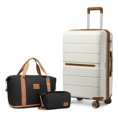 (Cream, Black/Brown) K2392L inch Cabin Suitcase + EA2212 Travel Bag set