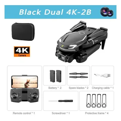 (Black Dual-4K-2B) Lyzrc V88 Drone Original 4k/8k Professional Anti-shake Hd Dual Camera Omnidir