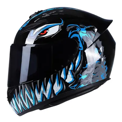 (Black Blue M) Motorcycle Helmet Full Face Rapid Street Helmet Unisex Adult Cool Rider Equipment