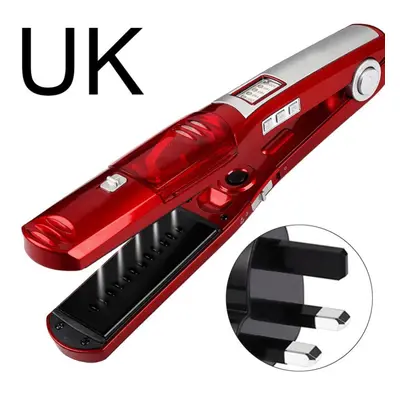 (red, *UK Plug) Ceramic Dual Heat Dry Hair Fast Steam Use Bangs Curler Straightener