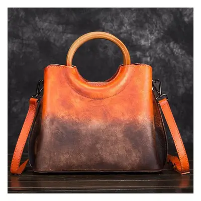 (orange) Johnature Retro Handmade Genuine Leather Shoulder & Crossbody Bags Leisure Women Handba