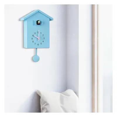 (blue) Modern Cuckoo Clock Bird Hanging Watch Decoration Alarm Clocks Wall Clock For Kids Bedroo