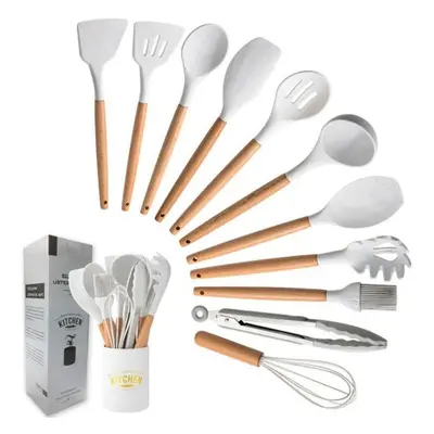 (white, A) Jankng Silicone White Kitchenware Cooking Utensils Set Heat Resistant Non-stick Cooki