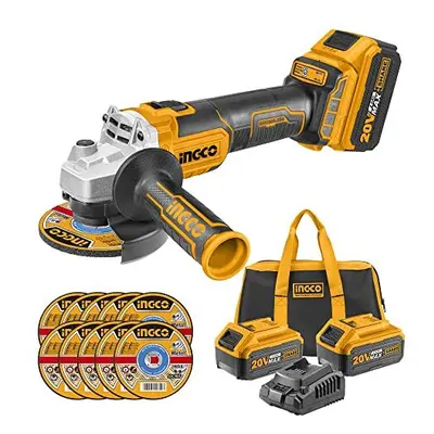 INGCO Cordless Angle Grinder 20V 4.5-Inch Brushless Cut-Off Tool 115mm, M14 with Pcs 4.0Ah Batte