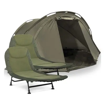 Fishing Bivvy Tent, 2-Man Waterproof UV Protection & Fishing Bedchair Fleece Mattress x - DL142