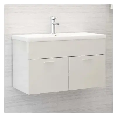 vidaXL Sink Cabinet with Built-in Basin High Gloss White Chipboard Vanity Unit