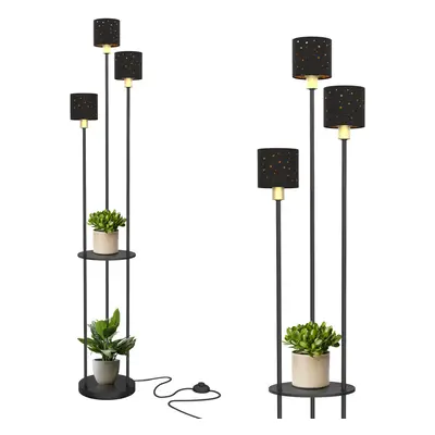 (Black) LED 3-Light Floor Lamp with Storage Shelf Study UK