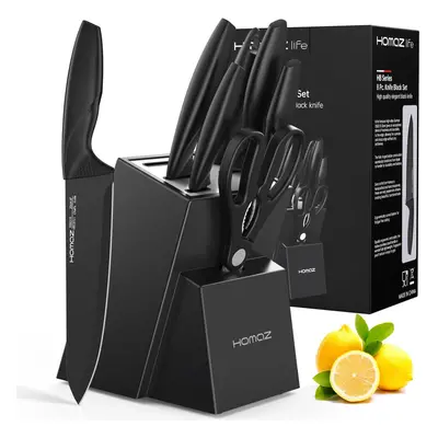 Knife Set with Block, Kitchen Knife Sets Piece with Sharpener, Kitchen Knives for Chopping, Slic