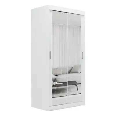 (100cm /+2 drawers, White) Eluks SKY Mirrored Sliding Door Wardrobe