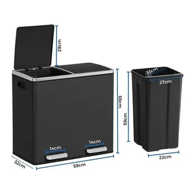 (Black) EVRE 60L Recycling Soft Close Bin x 30L Double Compartment