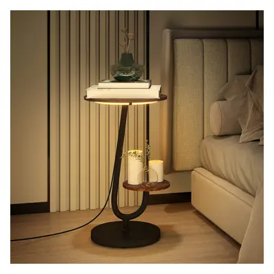 2 Tier Sofa Side Table Storage Bedside End Table With Mode LED Light