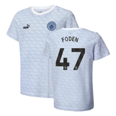 (LB) Man City ftblCulture Tee AOP (Light Blue) - Kids (Foden 47)