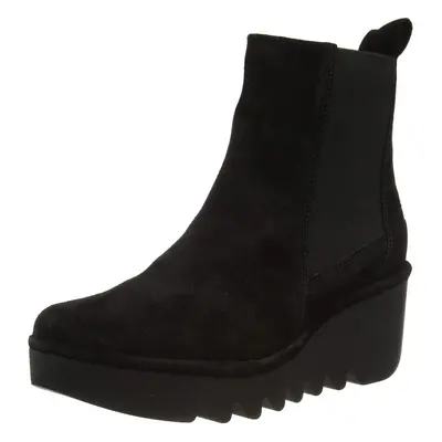 FLY London Womens Oil Suede Black Pull-On Platform Wedges Boots - Blac