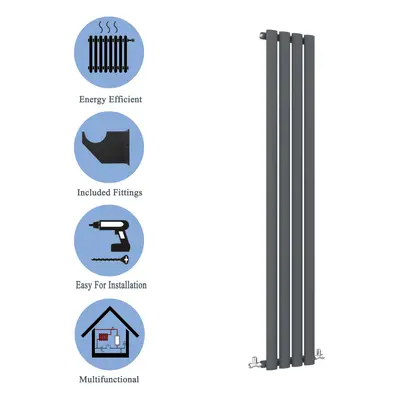 (Single, 1800x236mm) Anthracite Central Heating Oval Column Radiators