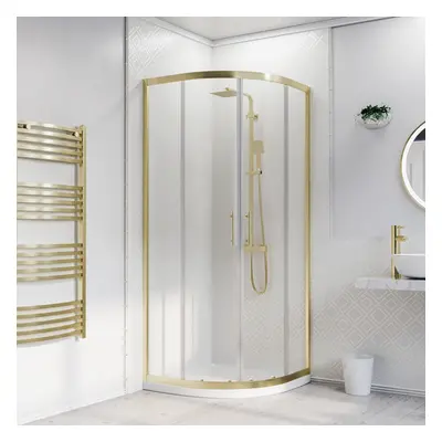 Nes Home x 900mm Quadrant Shower Enclosure Brushed Brass with Shower Tray