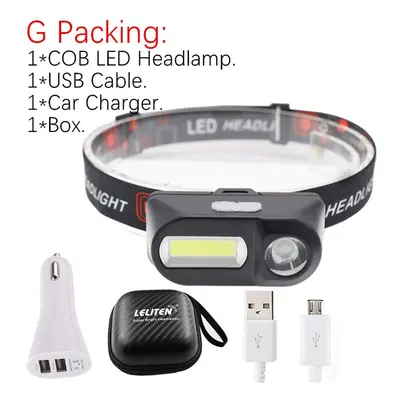 (G Packing, With Battery) Portable mini XPE+COB LED Headlamp USB Rechargeable Camping Head lamp 