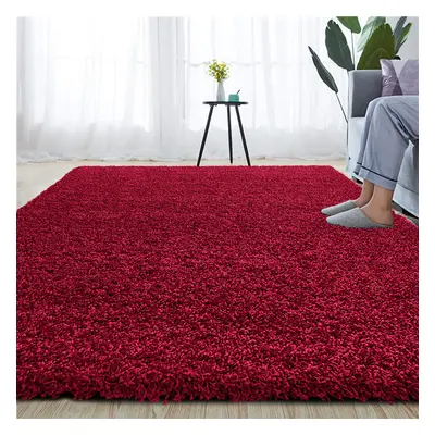 (BURGUNDY, X CM) EXTRA THICK HEAVY 5CM PILE SOFT LUXURIOUS SHAGGY MODERN AREA BEDROOM HALL RUG R