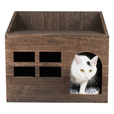 Wooden Indoor Cat House Pet Shelter Room Box Enclosed Furniture