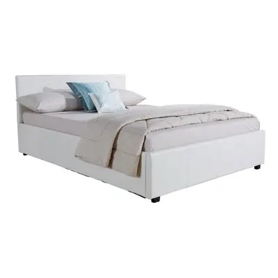 Side Lift Ottoman Storage Bed in White- 4FT Small Double 120cm