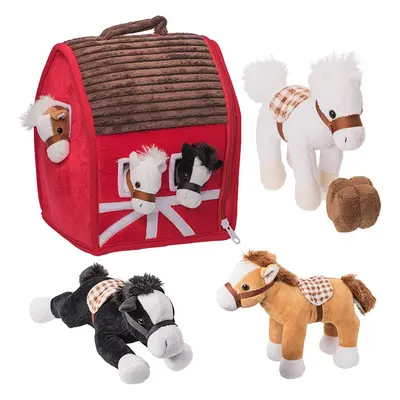 Prextex Plush Farm House with Soft and Cuddly 5' Plush Horses, Farm Boy, and Farm House Barn Car