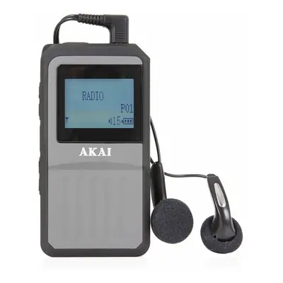 Akai A61027 Pocket DAB/FM Radio with LCD Display, Built-In Rechargeable Battery, Up to Hours Pla