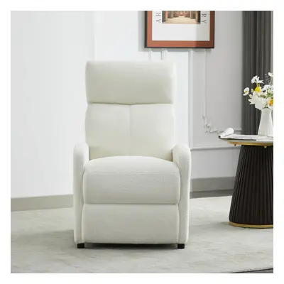 (BEIGE TEDDY FABRIC) Push Back Recliner Chair w/Lumbar Support, Padded Backrest and Side Pocket