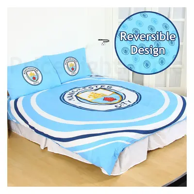 Manchester City FC Official Double Duvet and Pillowcase Set Pulse Design