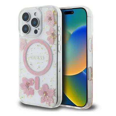 Guess Resin Flower Glitter Hardcase with MagSafe for iPhone Pro 6.3" Pink - GUHMP16LRBFGFGMP