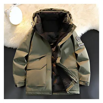 (green, 2XL) Winter New Plus-size Men&apos;s Tooling Down Jacket With Wool Thickened Warm Lapel 