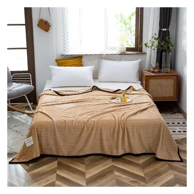 (khaki, 200*230cm) Winter Thick Coral Fleece Blanket Simple Style Warm Blanket Household Blanket