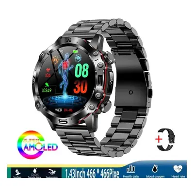 (black, Steel strap) New Healthy Uric Acid Smart Watch Men Ecg+ppg Fitness Tracker Clock Bluetoo