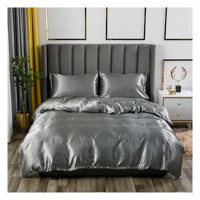 (grey, 200*200cm) Luxury Satin Bed Sheets Imitation Silk Bedding Set Soft Duvet Cover Queen King