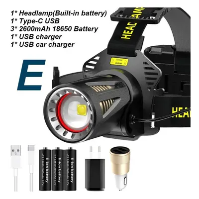 (Package E) High Quality Sensor Led Headlamp High-end Xhp360 Headlight Aluminum Alloy Head Recha