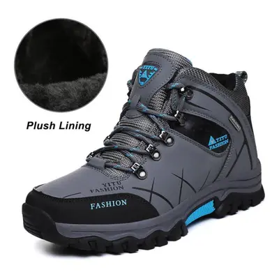 (grey, 45) Men&apos;s Hiking Boots Waterproof Snow Boots Leather Sneakers Male Outdoor Sports Sh